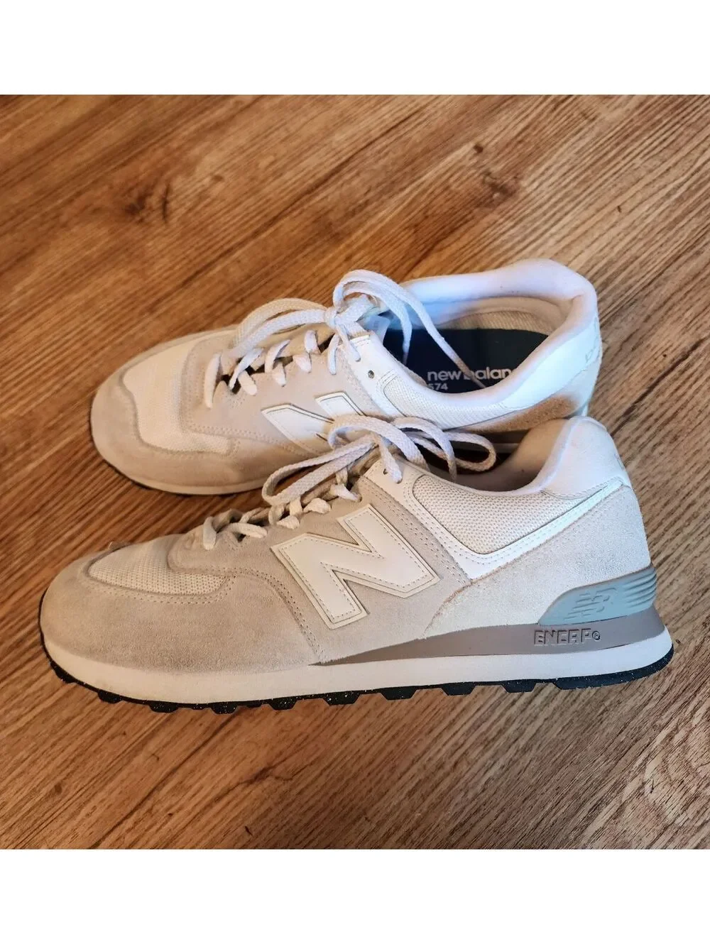 Size 10.5 men's Balance 574 Classic Beige Suede and Mesh Sneakers, Men's Size 9